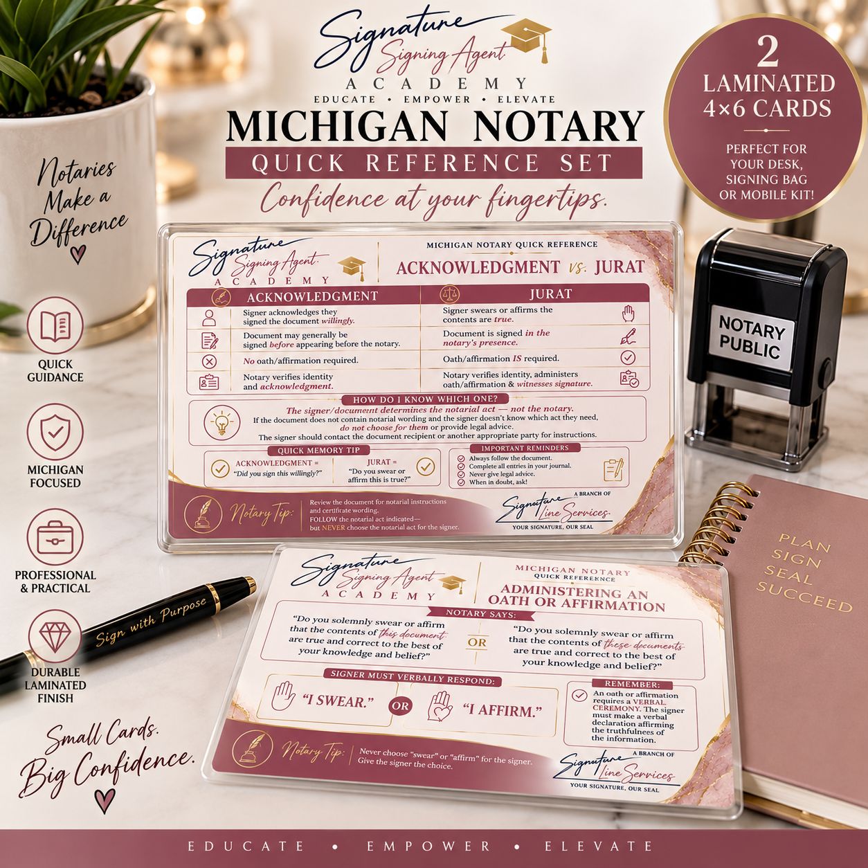 Michigan Notary Quick Reference Set cards